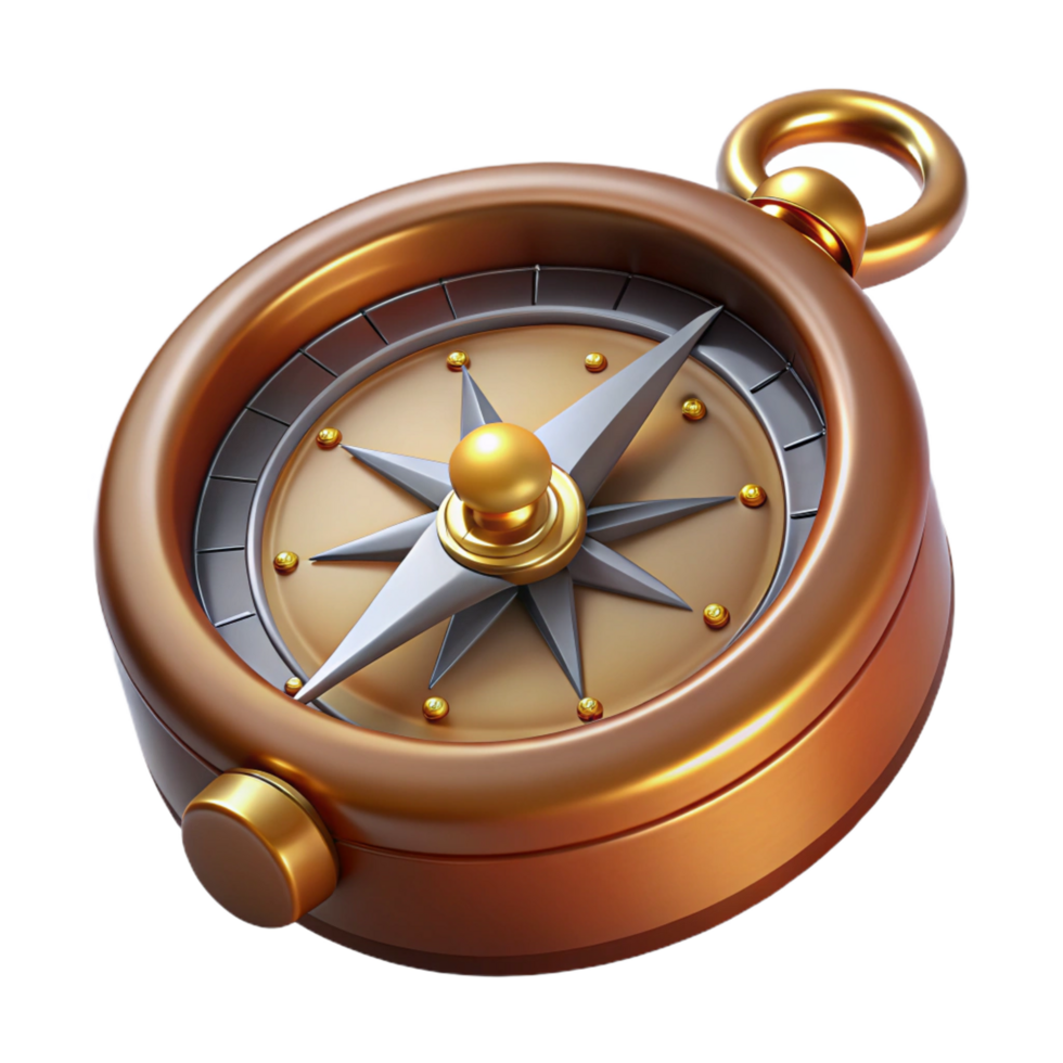dramatic vintage Steampunk compass navigation tool, isolated object 4K png