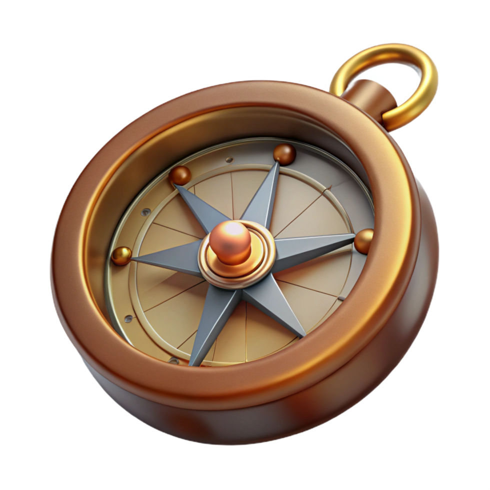 magnificent classic Steampunk compass navigation tool, isolated object high quality png