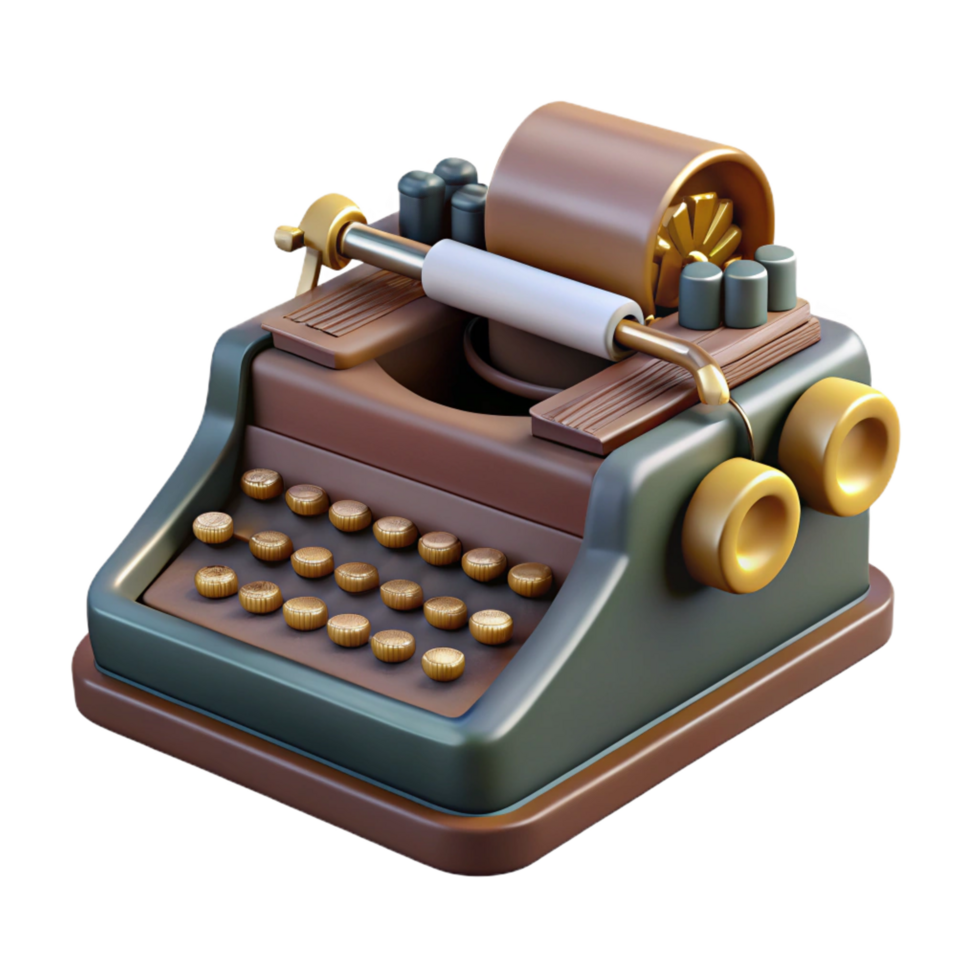 vibrant minimalist Steampunk typewriter writing tool, isolated object professional png