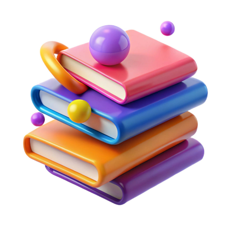 wonderful traditional A stack of colorful books, abstract and floating authentic png