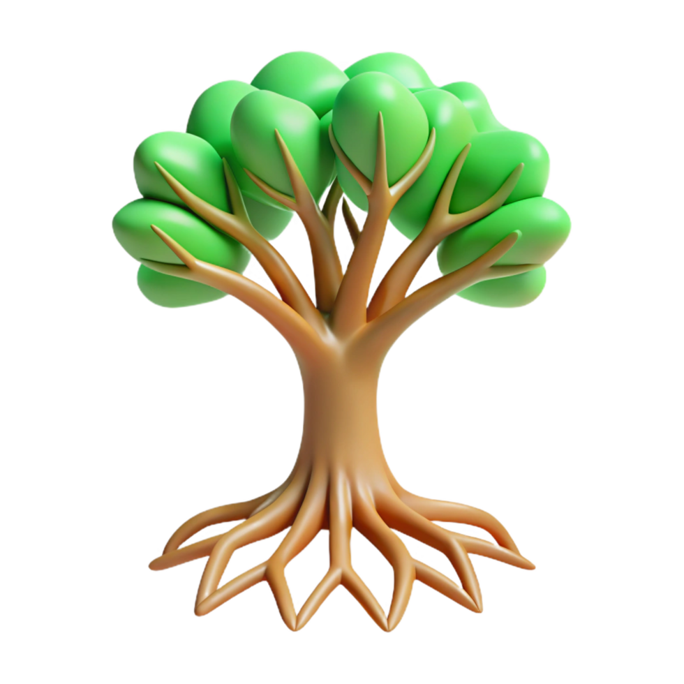 impressive traditional A tree, abstract and stylized, roots visible 4K png