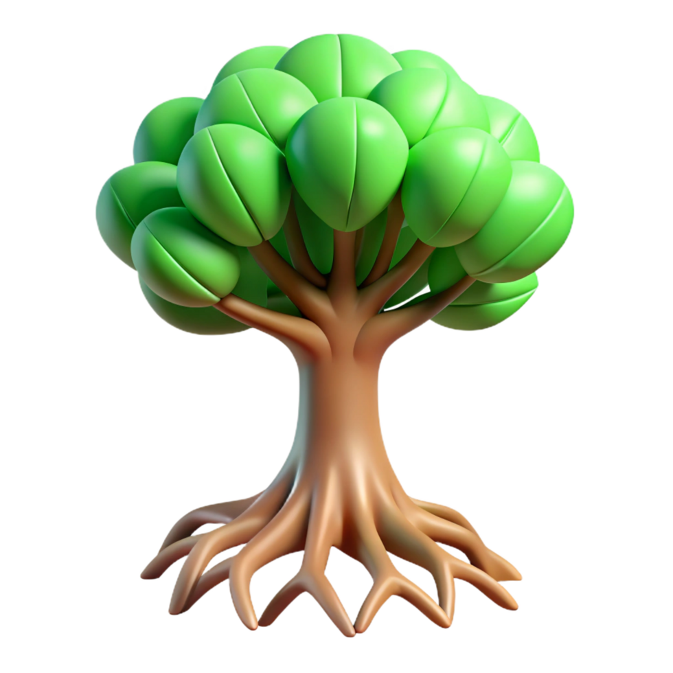 serene creative A tree, abstract and stylized, roots visible detailed png