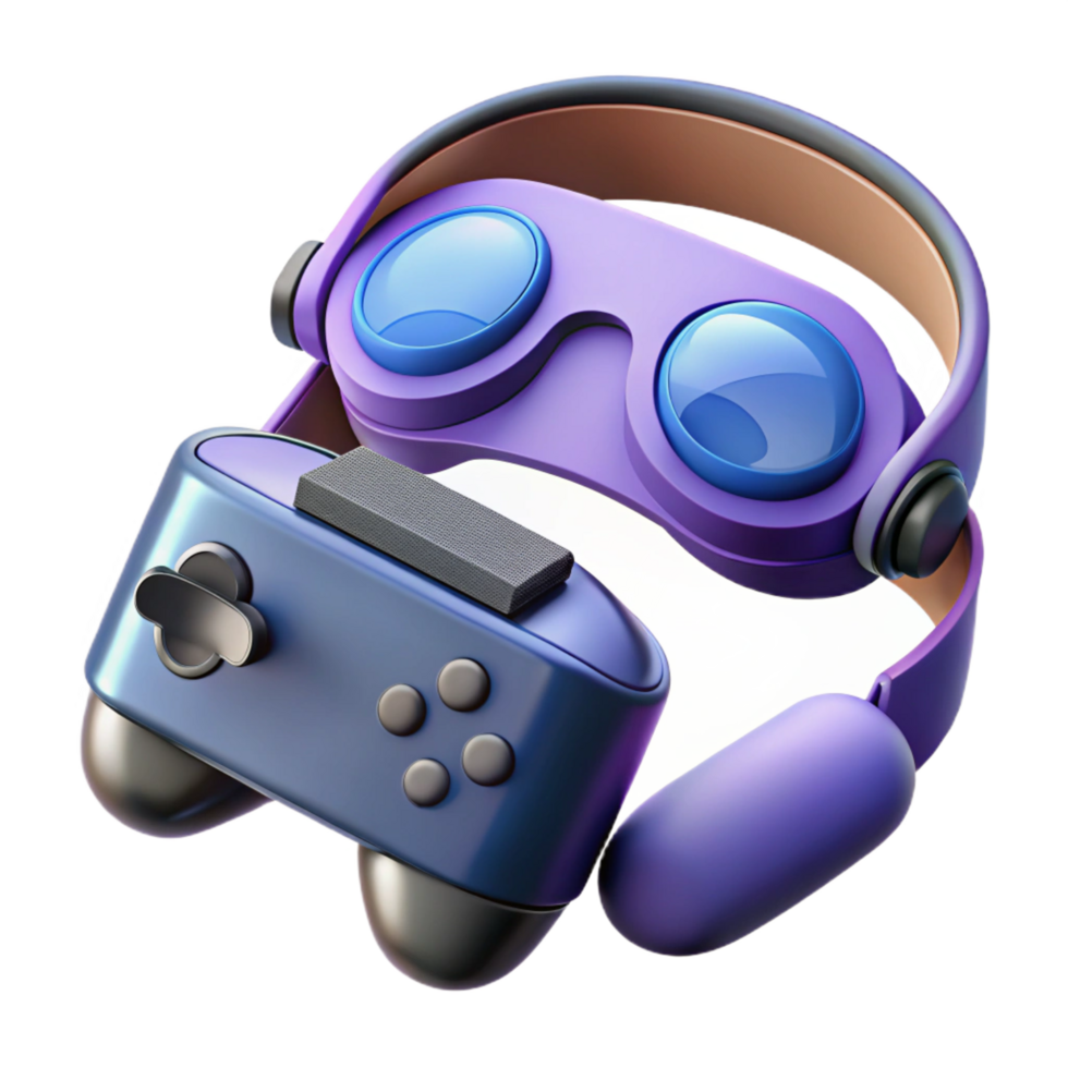 elegant vintage VR headset with controllers, high resolution png