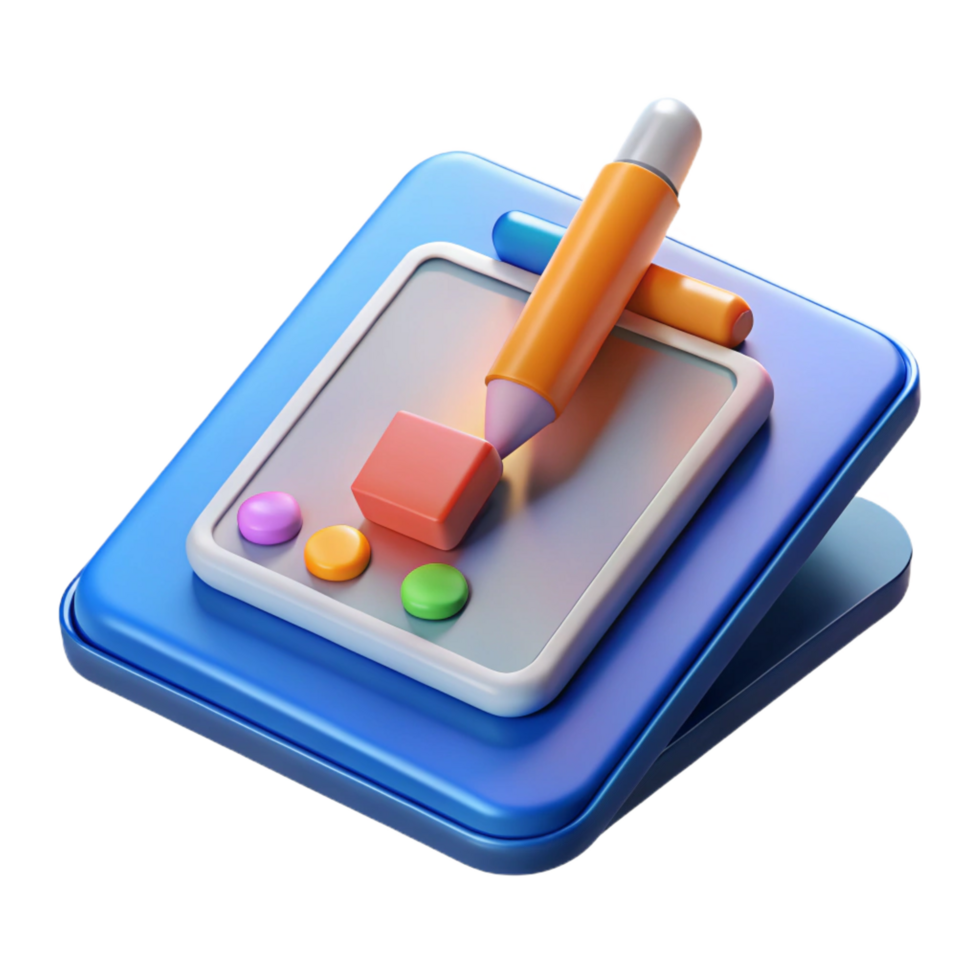 dramatic minimalist Tablet with drawing app open, detailed png