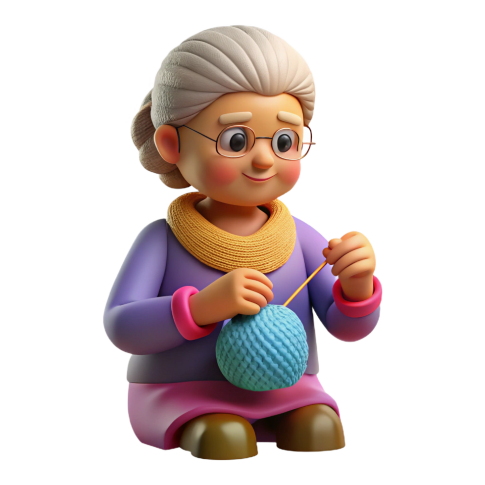 vibrant creative Content elderly woman knitting premium png