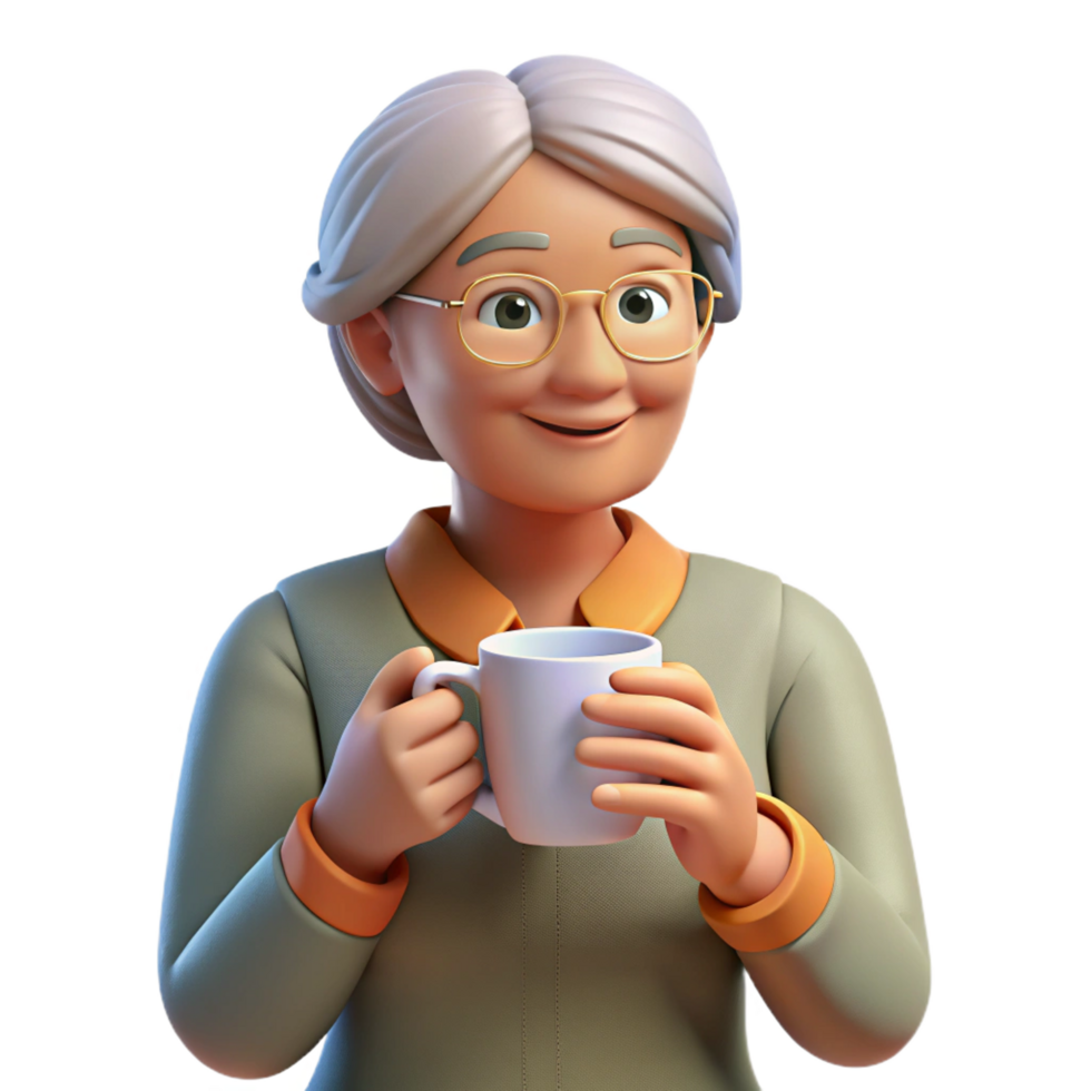 beautiful abstract Relaxed elderly woman drinking tea exclusive png