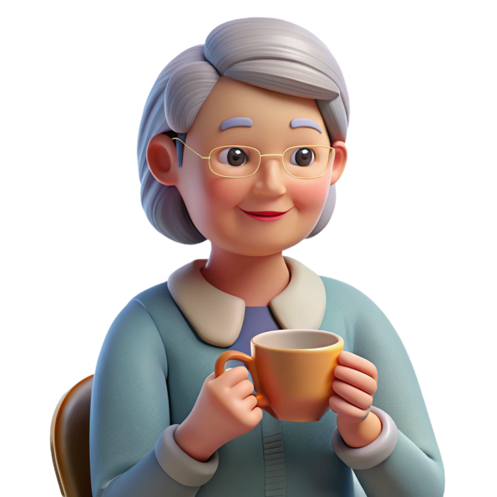 extraordinary abstract Relaxed elderly woman drinking tea detailed png