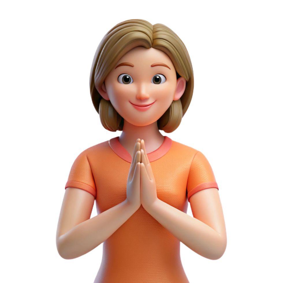 vibrant modern Grateful young woman with clasped hands high quality png