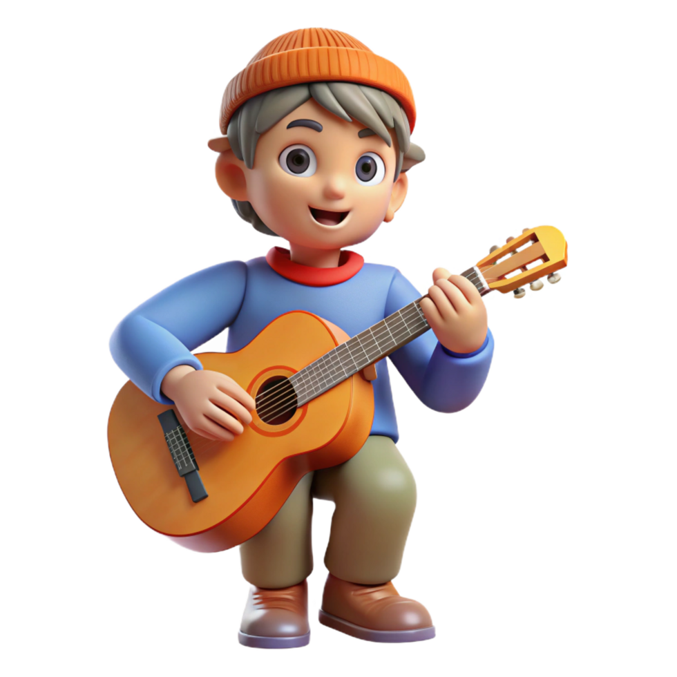 dramatic rustic Musical child playing a guitar authentic png