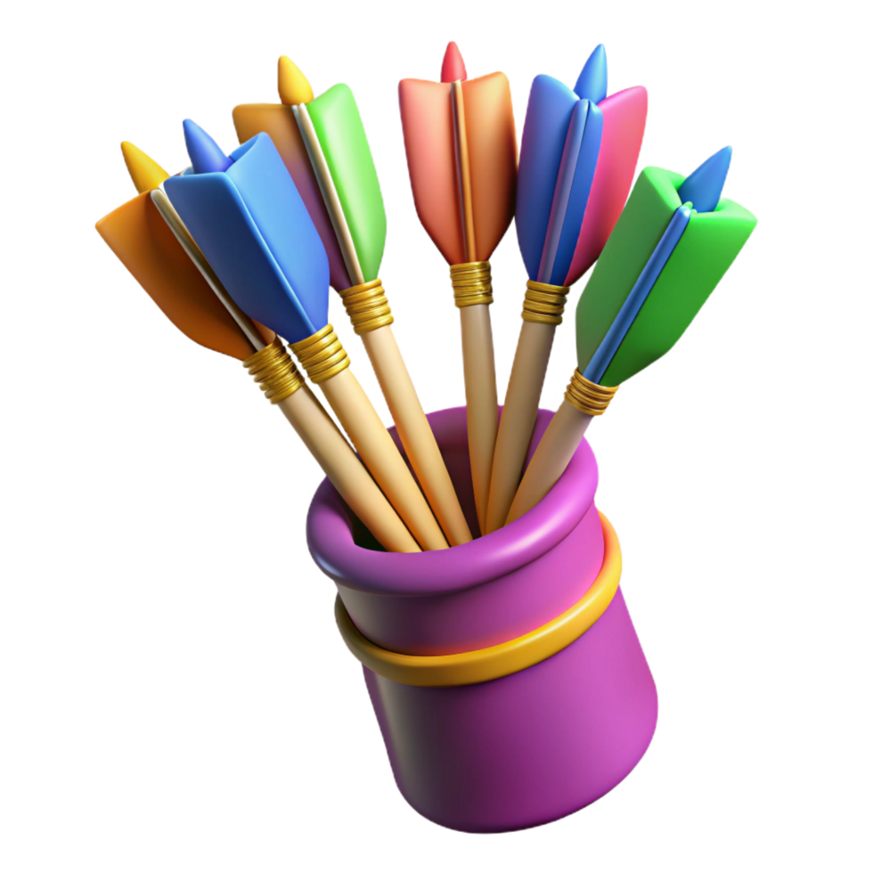 elegant creative A quiver full of arrows, fletched with vibrant feathers authentic png