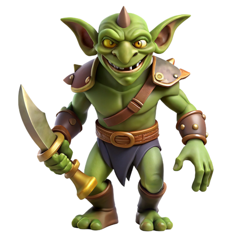 wonderful contemporary A menacing goblin, holding a rusty dagger professional png