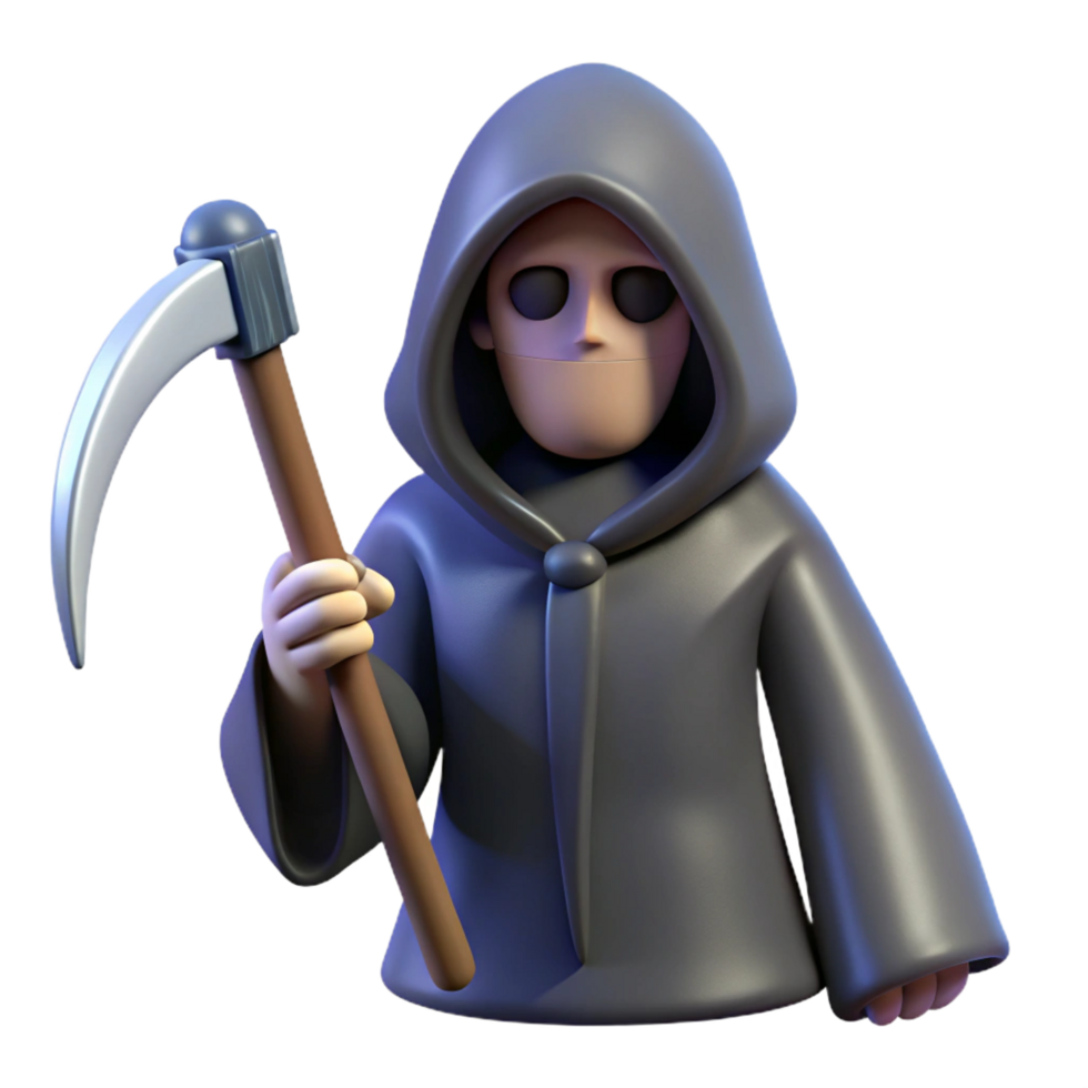 beautiful rustic A hooded figure, holding a scythe 4K png
