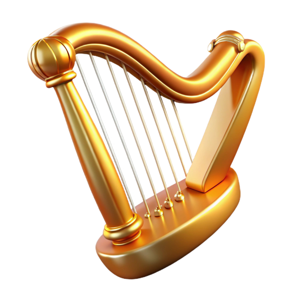 elegant vintage A golden harp, with strings shimmering 4K png