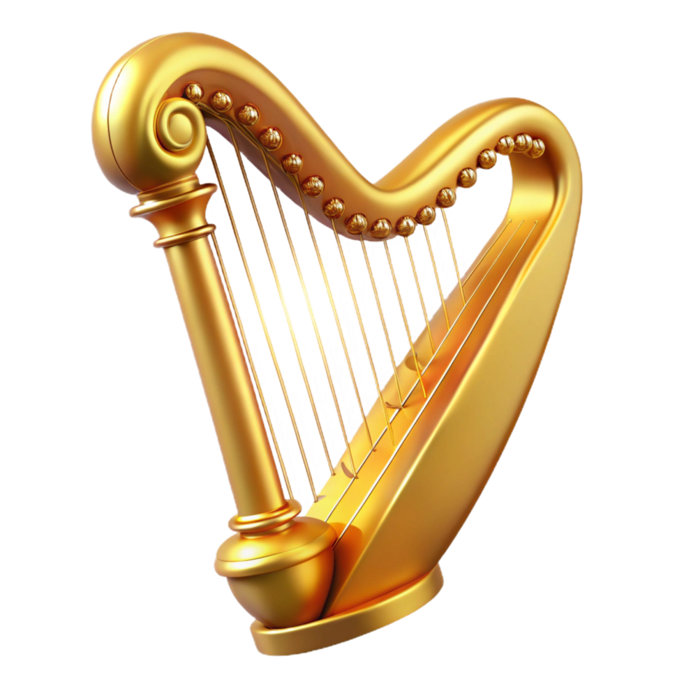 stunning modern A golden harp, with strings shimmering professional png