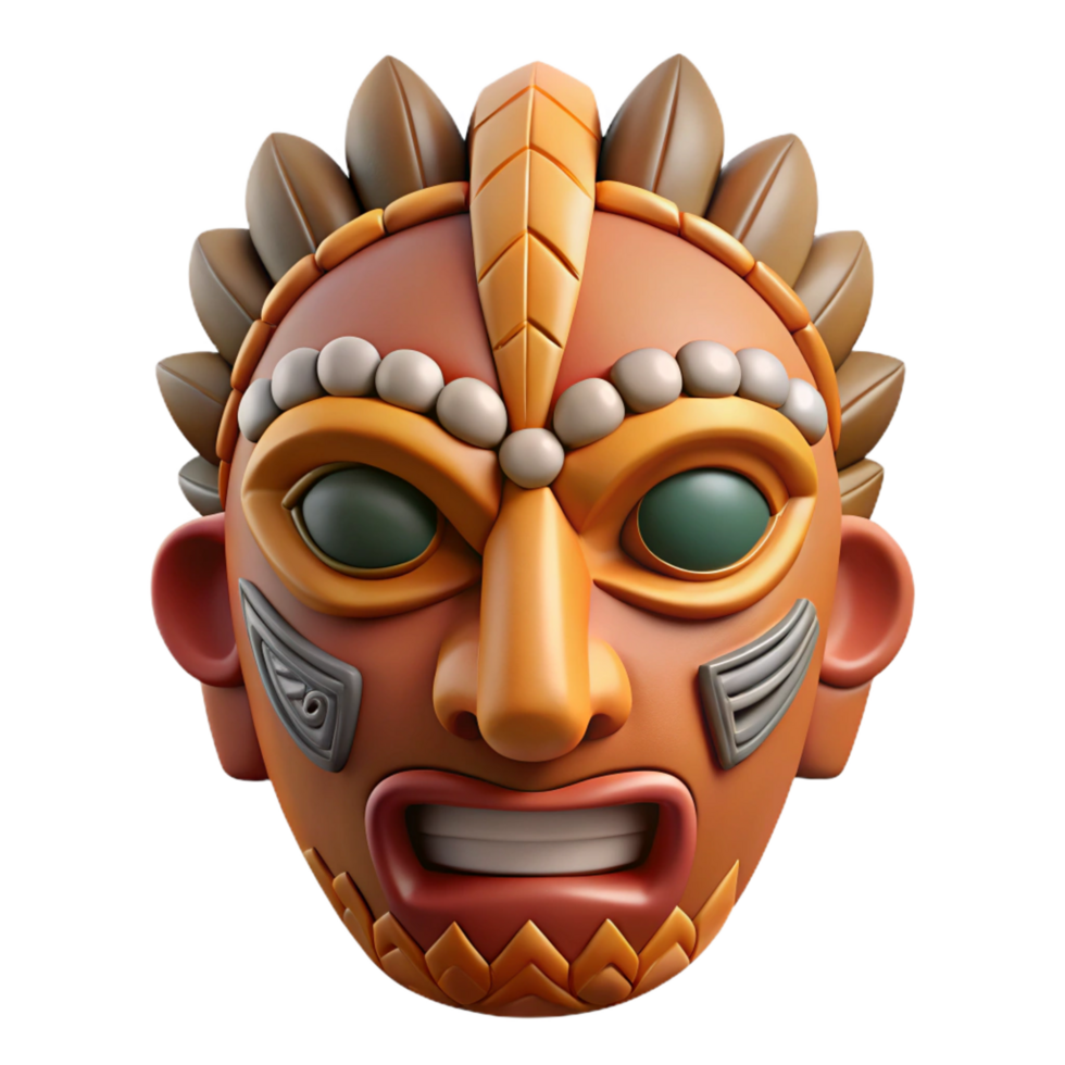 magnificent creative A stylized tribal mask, with intricate carvings 4K png
