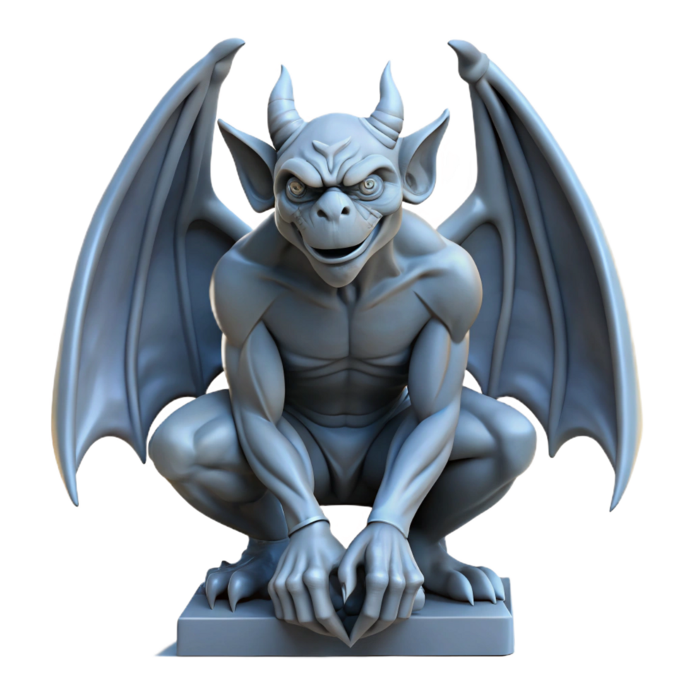 magnificent modern A detailed gargoyle statue, with wings folded high quality png