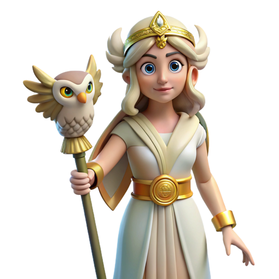 magnificent artistic Athena, Goddess of Wisdom, with owl, high quality png
