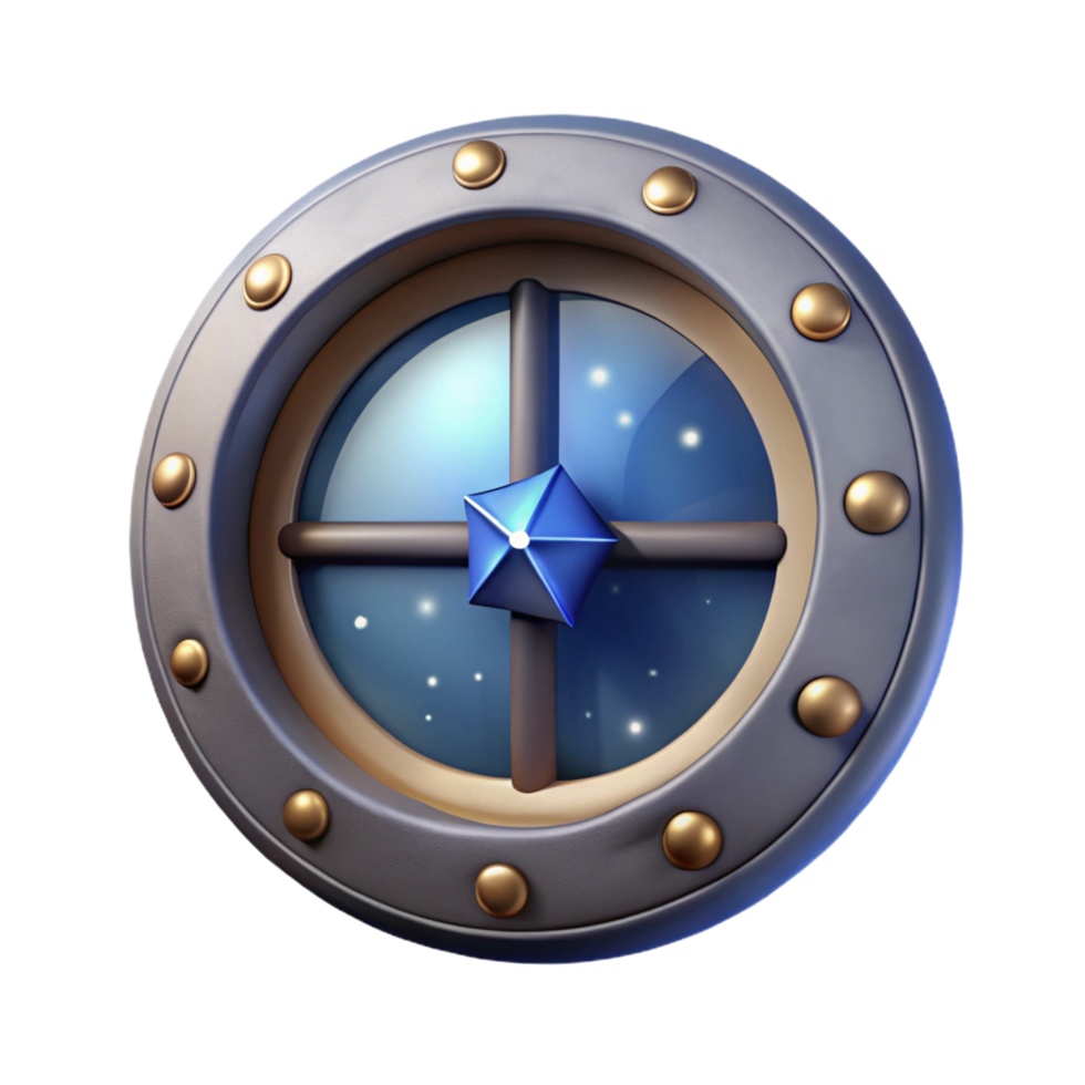 elegant contemporary Spaceship window, circular, view of stars implied through transparency premium png