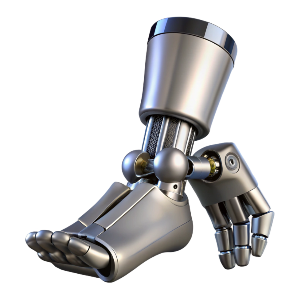 impressive classic Robot foot, metallic, articulated joints genuine png