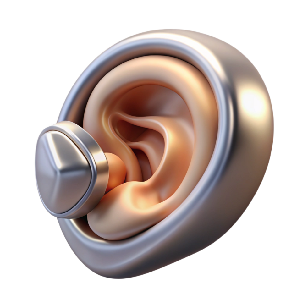 impressive creative Cybernetic ear implant, small and discreet, metallic finish high quality png