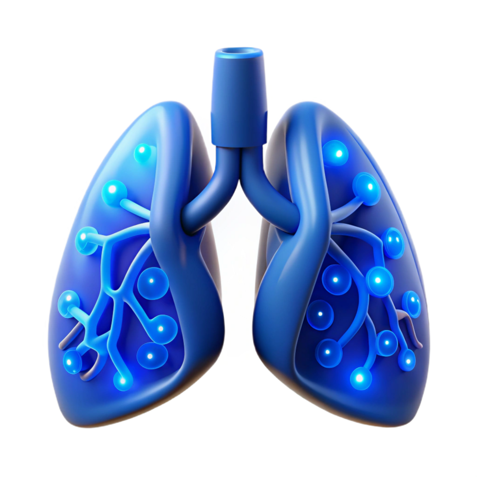 beautiful traditional Cybernetic lungs, artificial sacs, glowing blue veins high quality png
