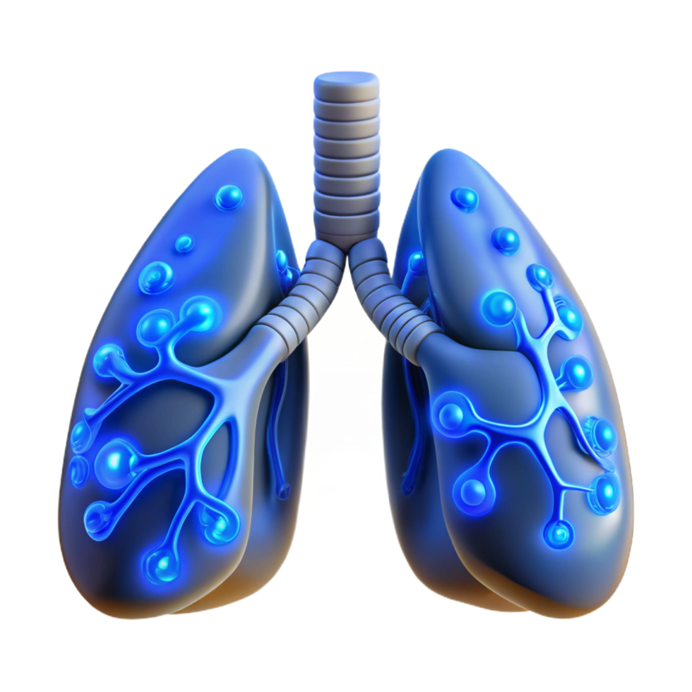 serene creative Cybernetic lungs, artificial sacs, glowing blue veins high quality png