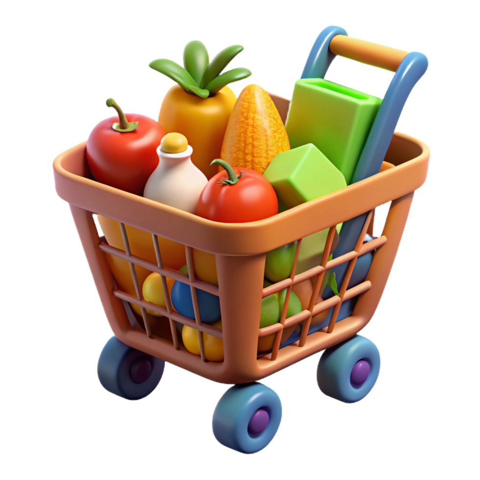 dramatic traditional Shopping cart full of groceries high resolution png