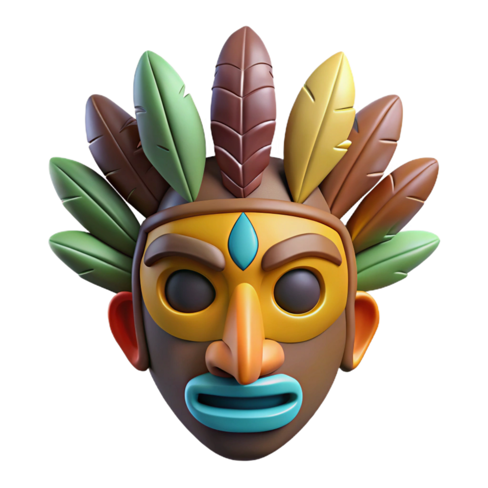 dramatic creative A single, stylized tribal mask with feathers, high resolution png