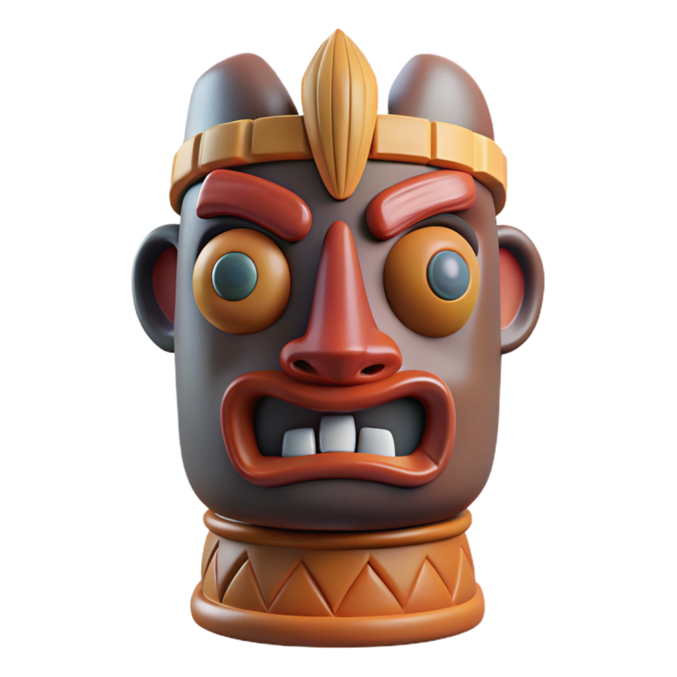 beautiful artistic A single, stylized tribal totem with carved faces, 4K png
