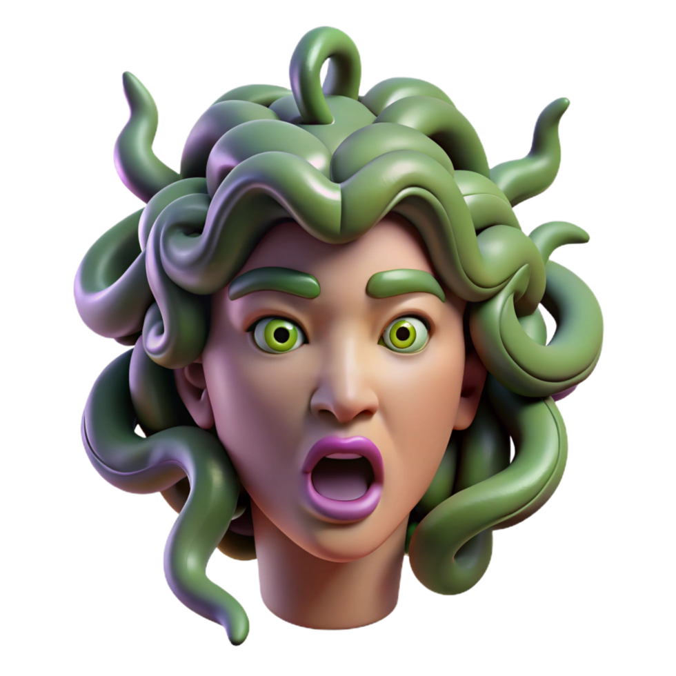 elegant minimalist A realistic rendering of a medusa head with snakes, high resolution png