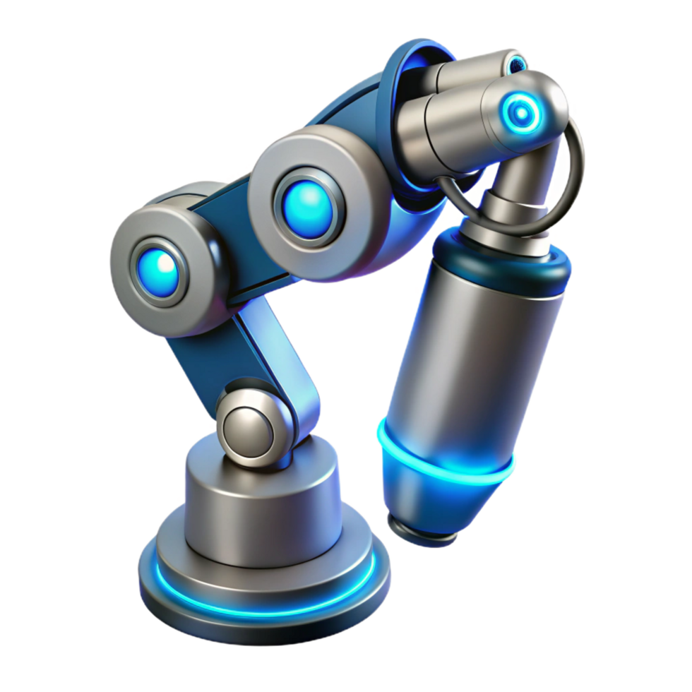 extraordinary modern Futuristic robotic arm with intricate wiring and glowing blue accents authentic png