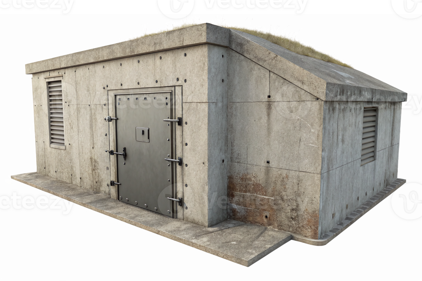 Concrete Bunker with Grass Roof Detailed Exterior View for Architectural Design and 3D Modeling png