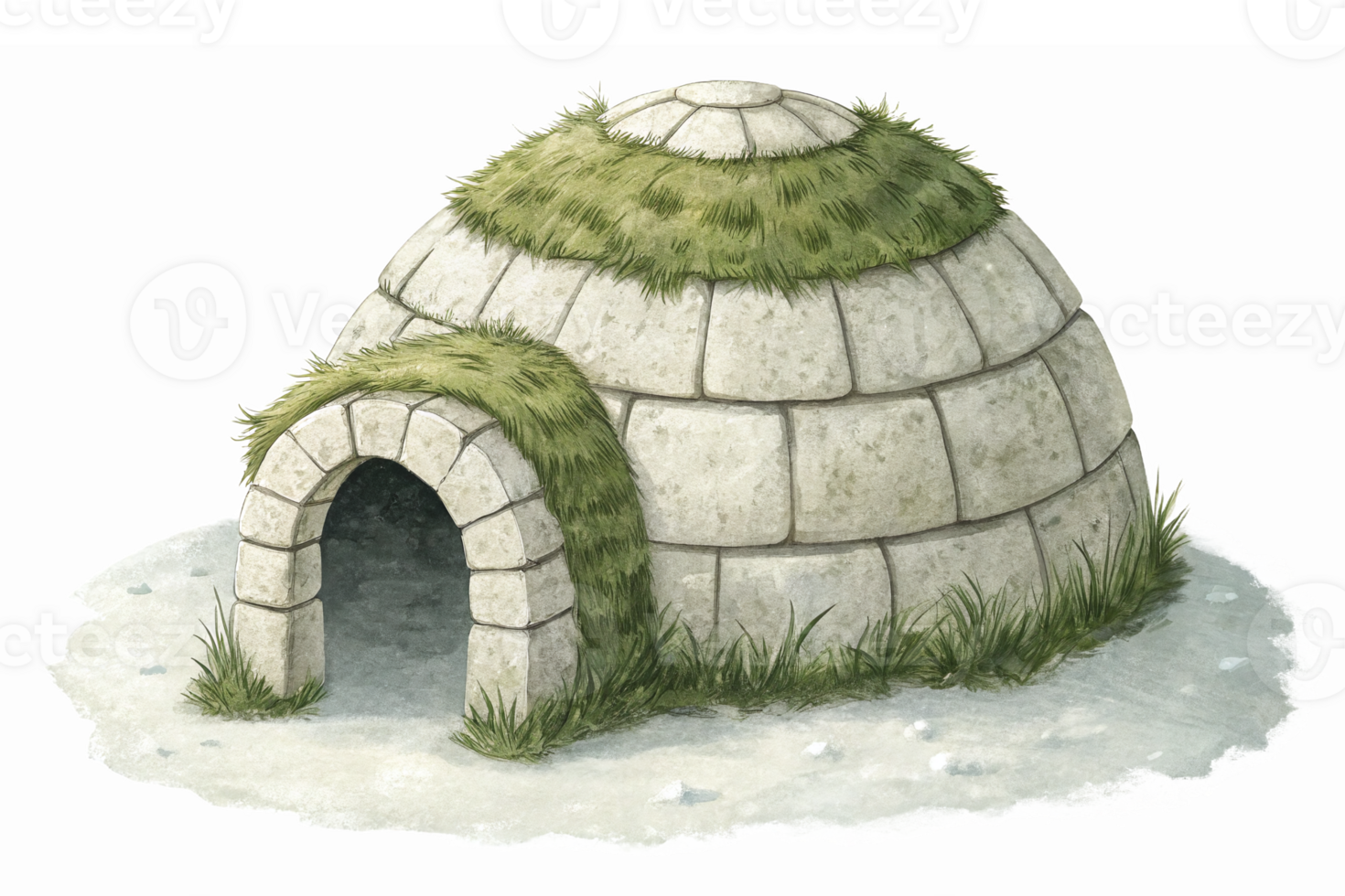 Realistic Igloo with Grass Roof in Snowy Landscape for Winter Theme Illustrations png