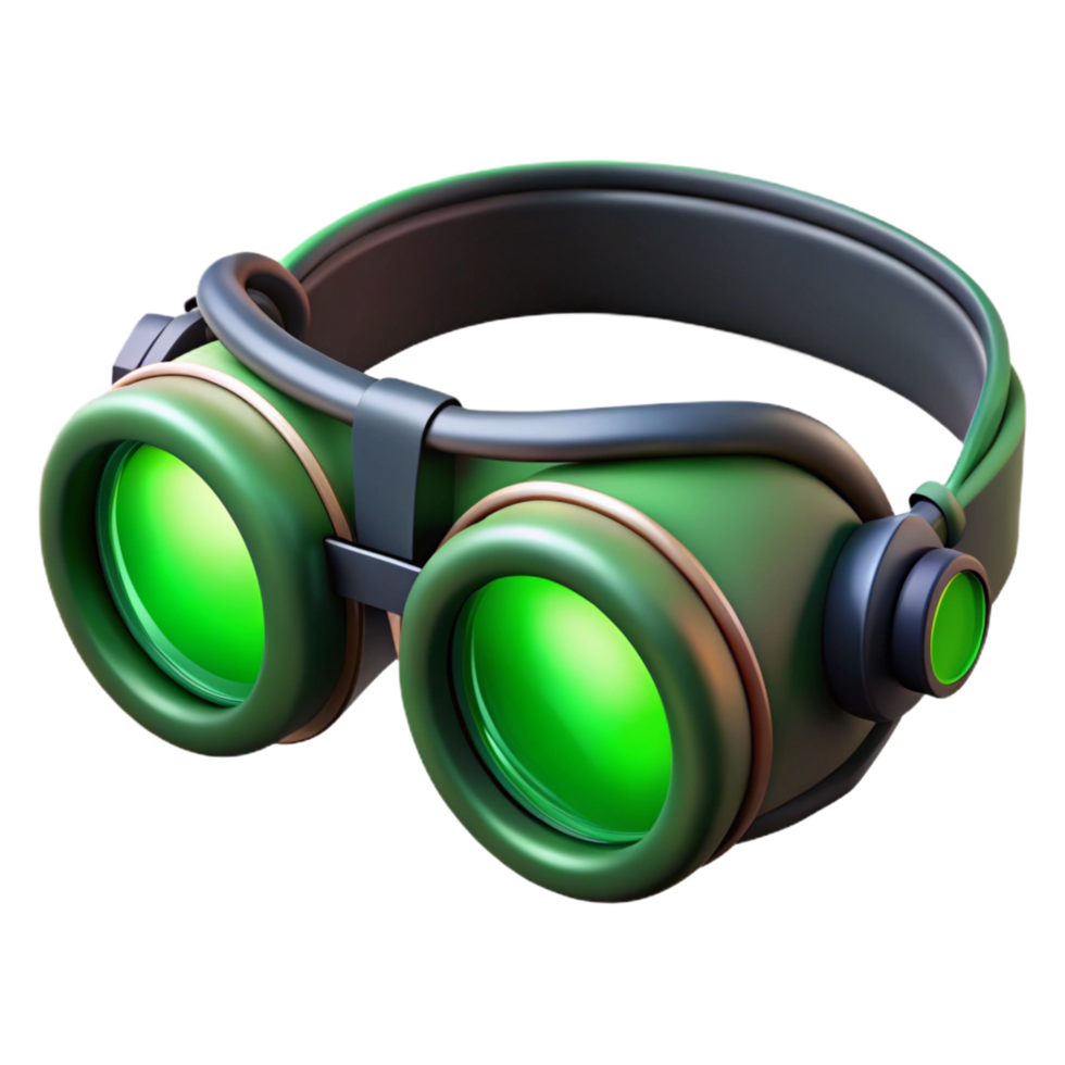 elegant rustic Cyberpunk goggles with glowing green lenses and adjustable straps original png