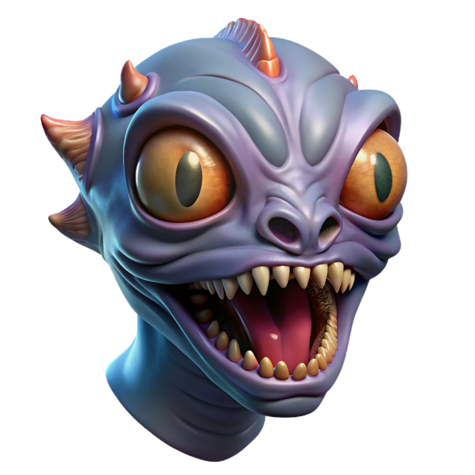 elegant abstract Alien creature head with multiple eyes and sharp teeth premium png