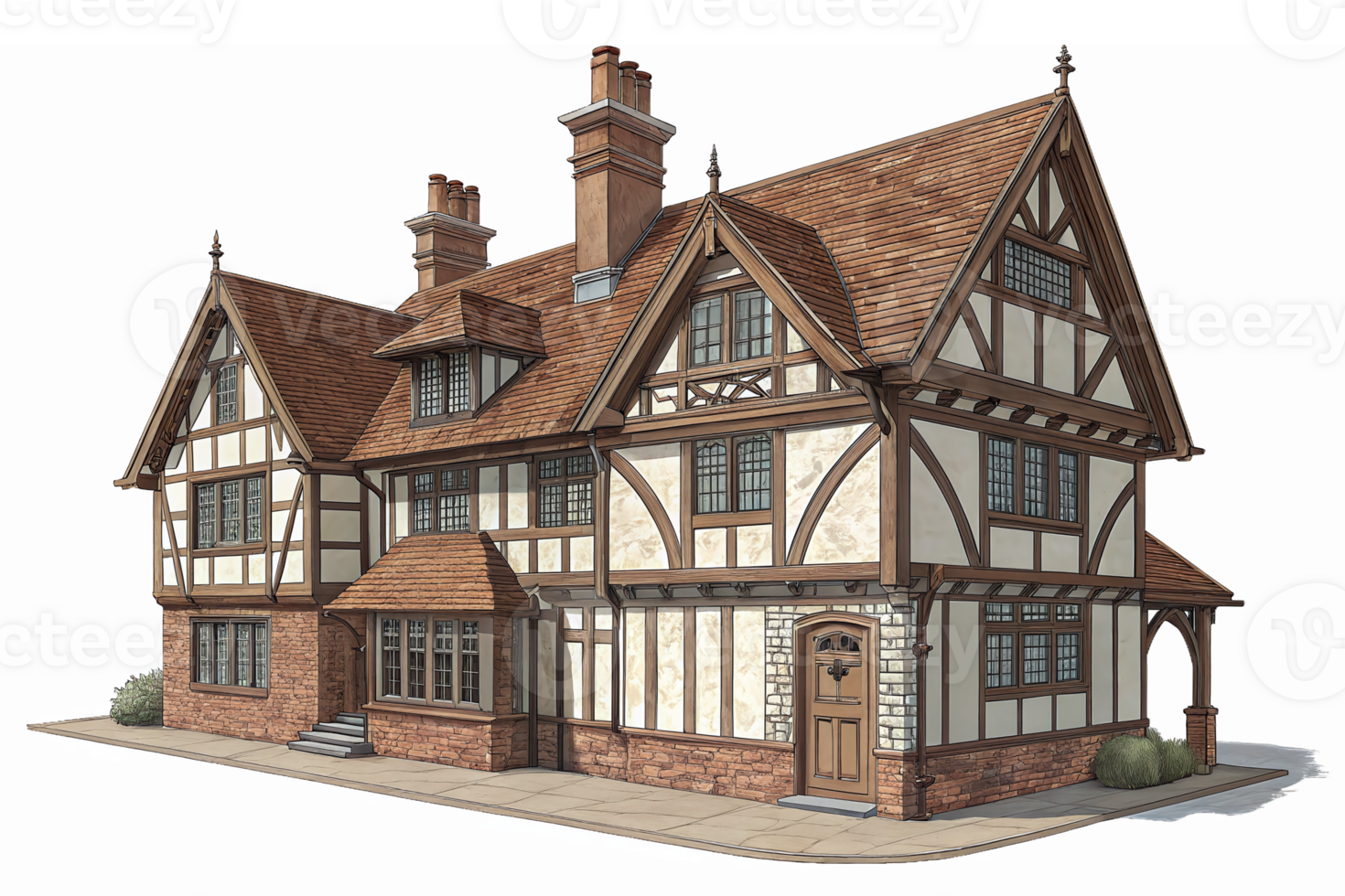 Traditional English Tudor Style House Detailed Architectural Design with Transparent Background png