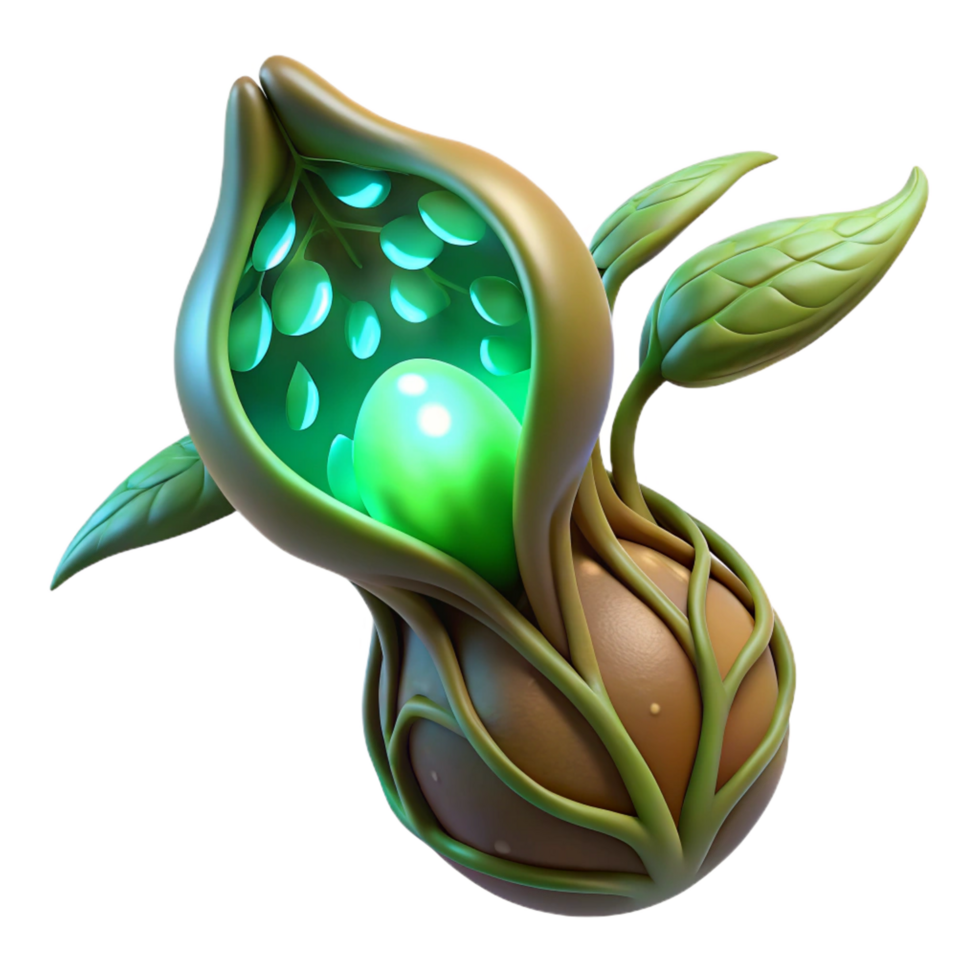 dramatic rustic Alien plant seed pod with bioluminescent veins and pulsating core exclusive png