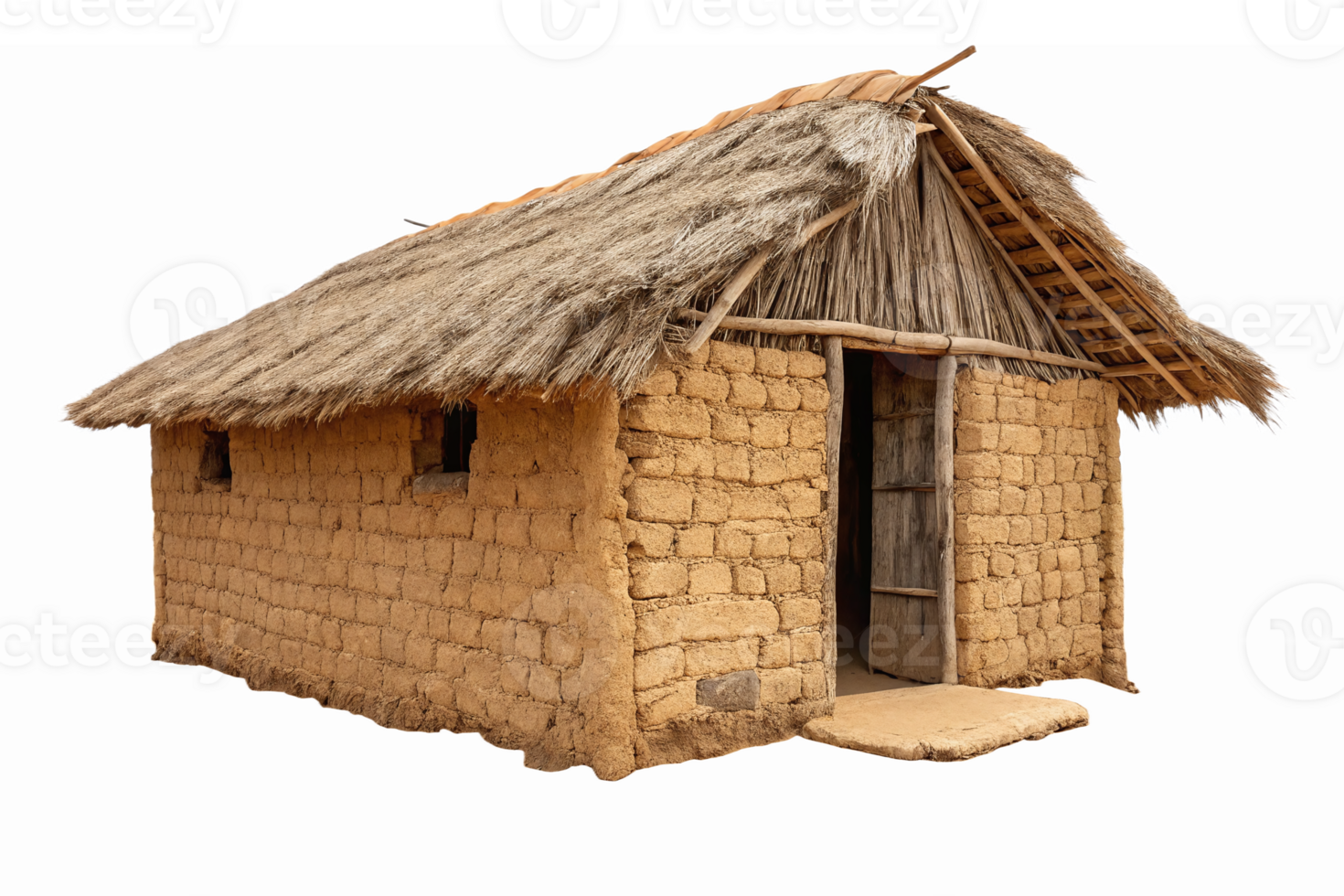 Traditional Thatched Roof Mud House with Natural Materials Isolated on Transparent Background png