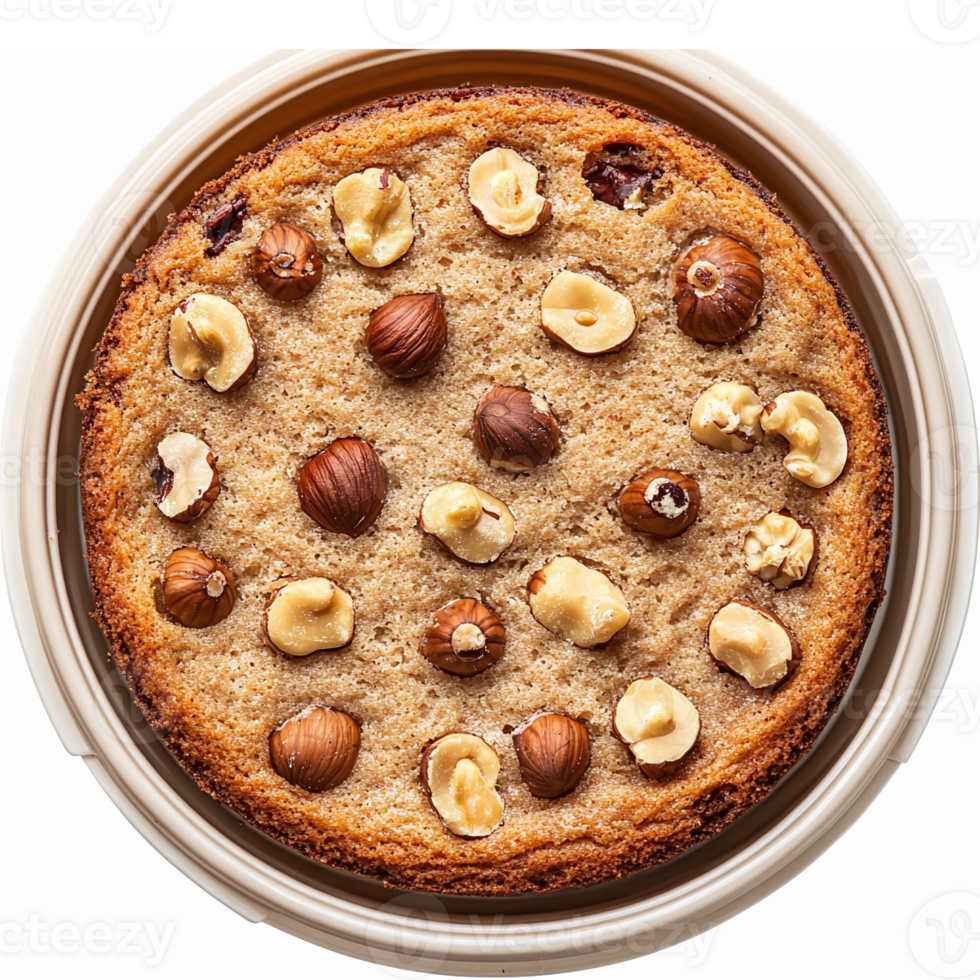 Delicious Nut Topped Cookie Cake Freshly Baked Golden Brown with Crunchy Hazelnuts and Walnuts png