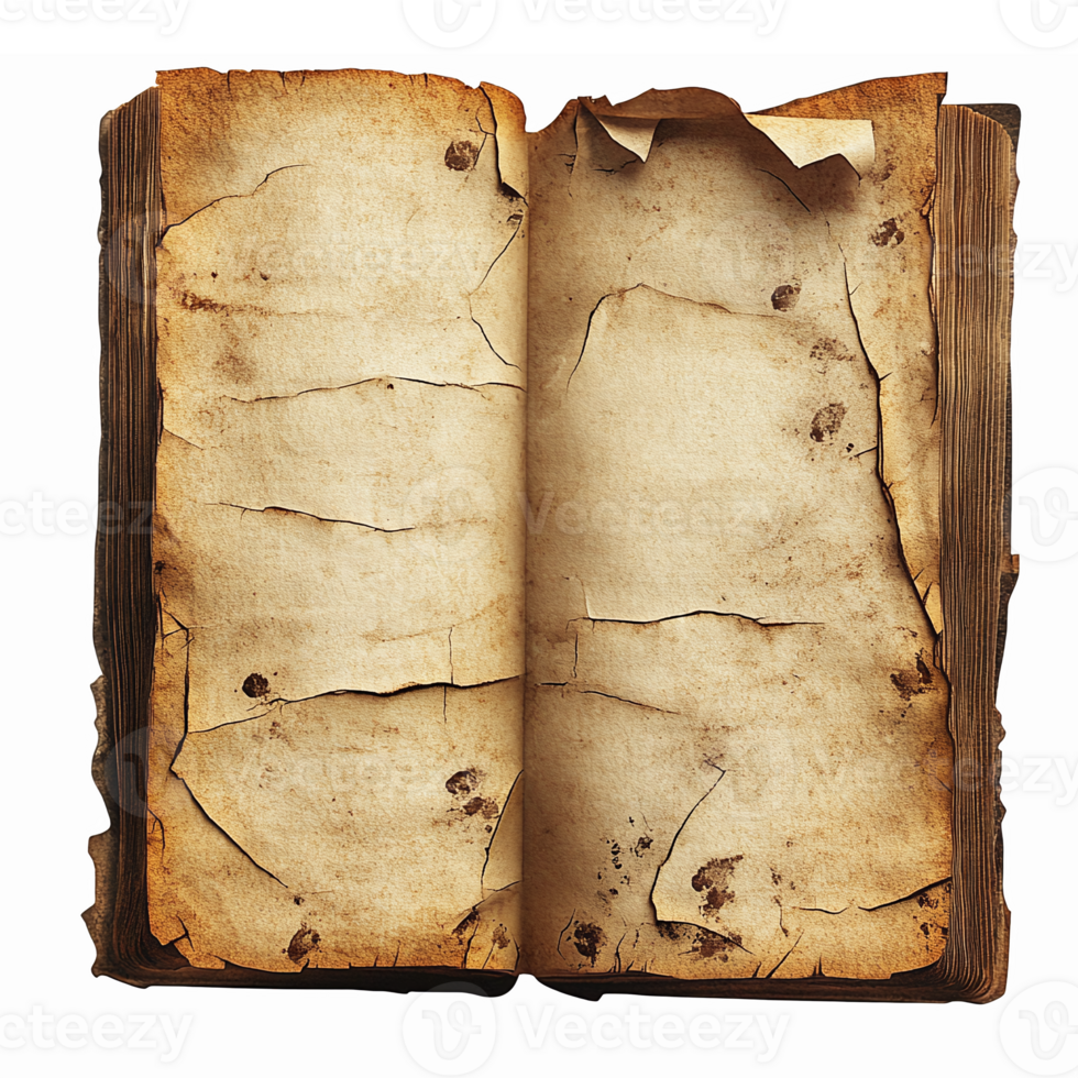 Vintage Open Book with Aged Pages and Weathered Texture for Background Design png