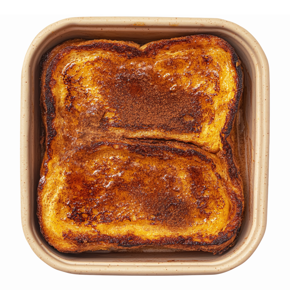 Deliciously Golden Brown French Toast in Baking Dish Ready for Breakfast or Brunch Delight png