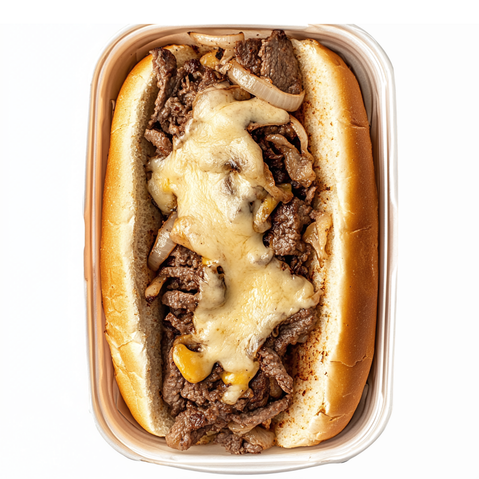 Delicious Cheesy Beef Sandwich with Onions in a Soft Bun on Transparent Background png