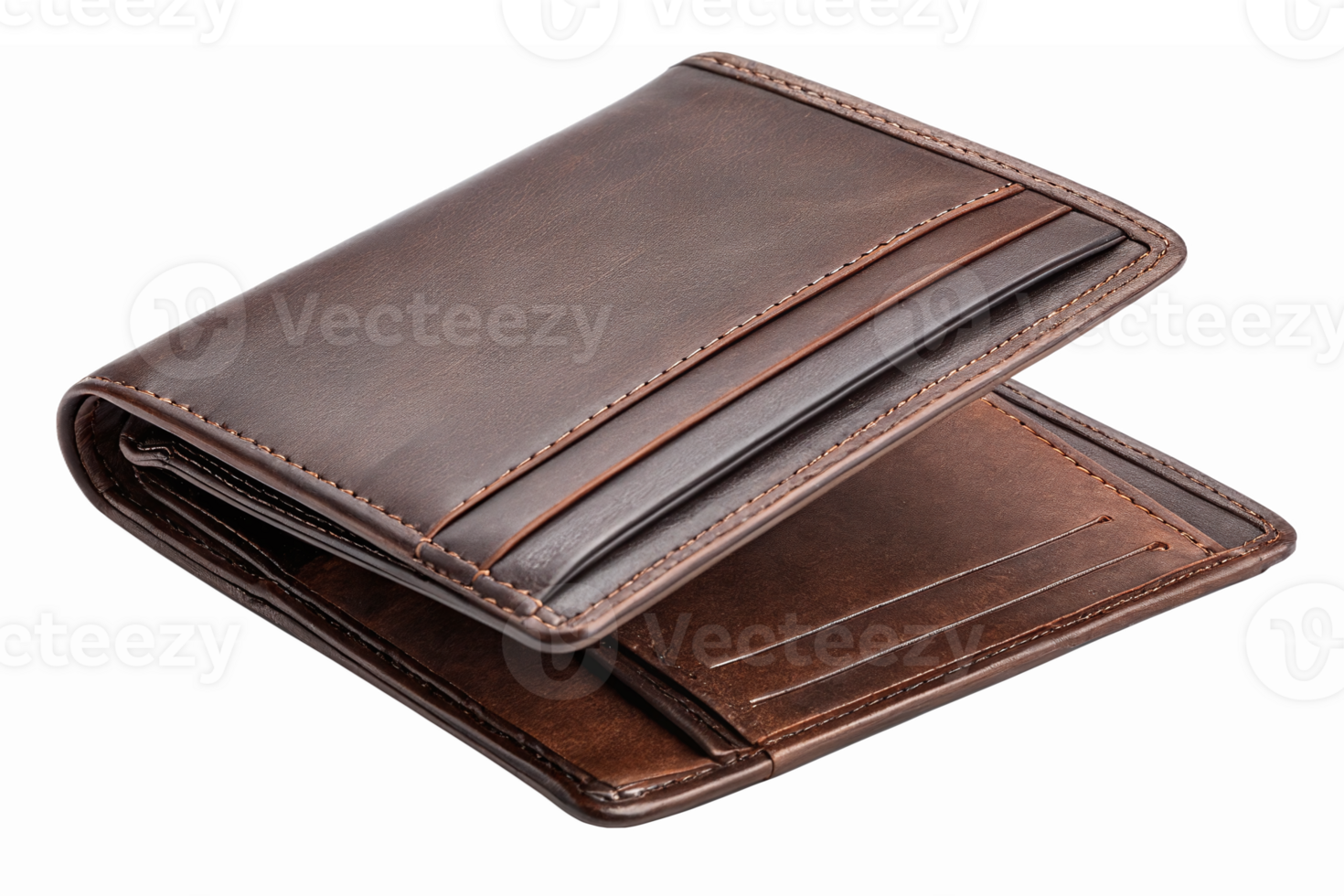 Stylish Brown Leather Wallet with Multiple Card Slots and Opened Inner Compartments png