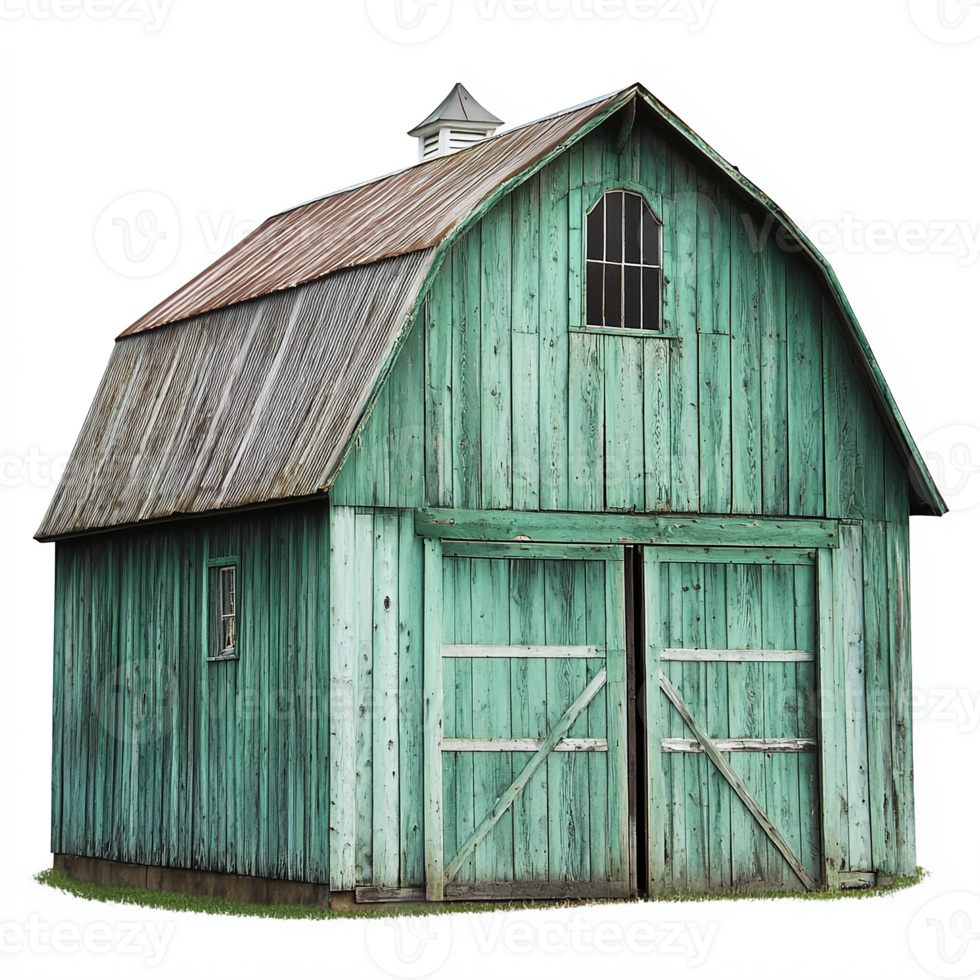 Rustic Green Barn with Weathered Wooden Texture Ideal for Farmhouse and Country Designs png