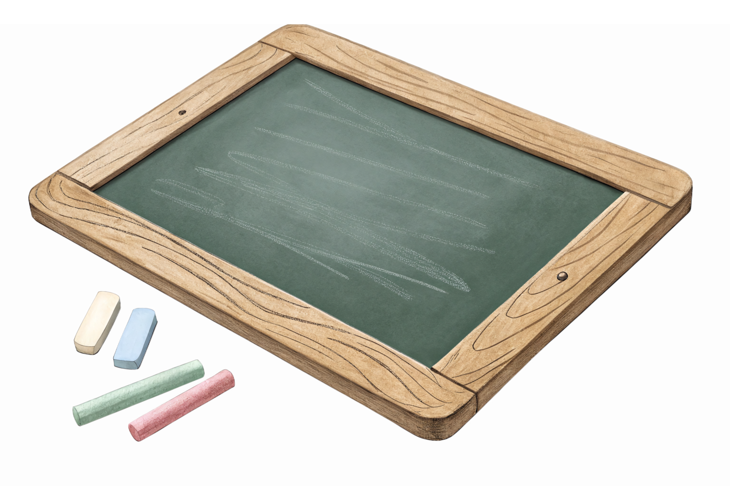 Wooden Framed Chalkboard with Colorful Chalk for Educational and Creative Use png