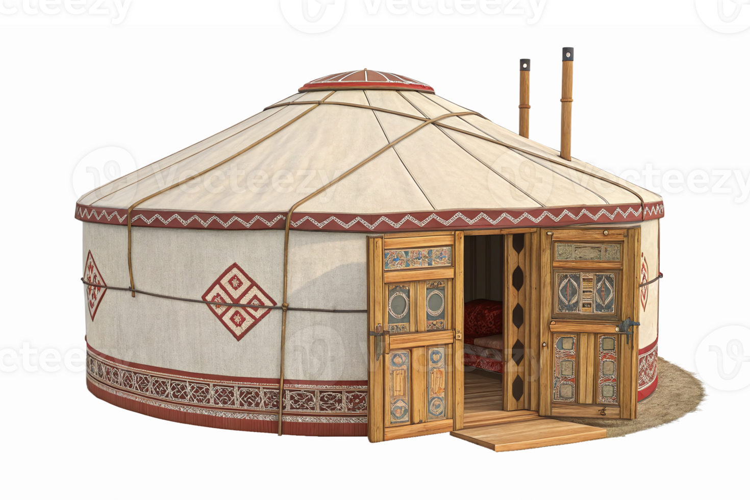 Traditional Yurt Structure with Decorative Elements and Open Doors for Cultural and Travel Themes png