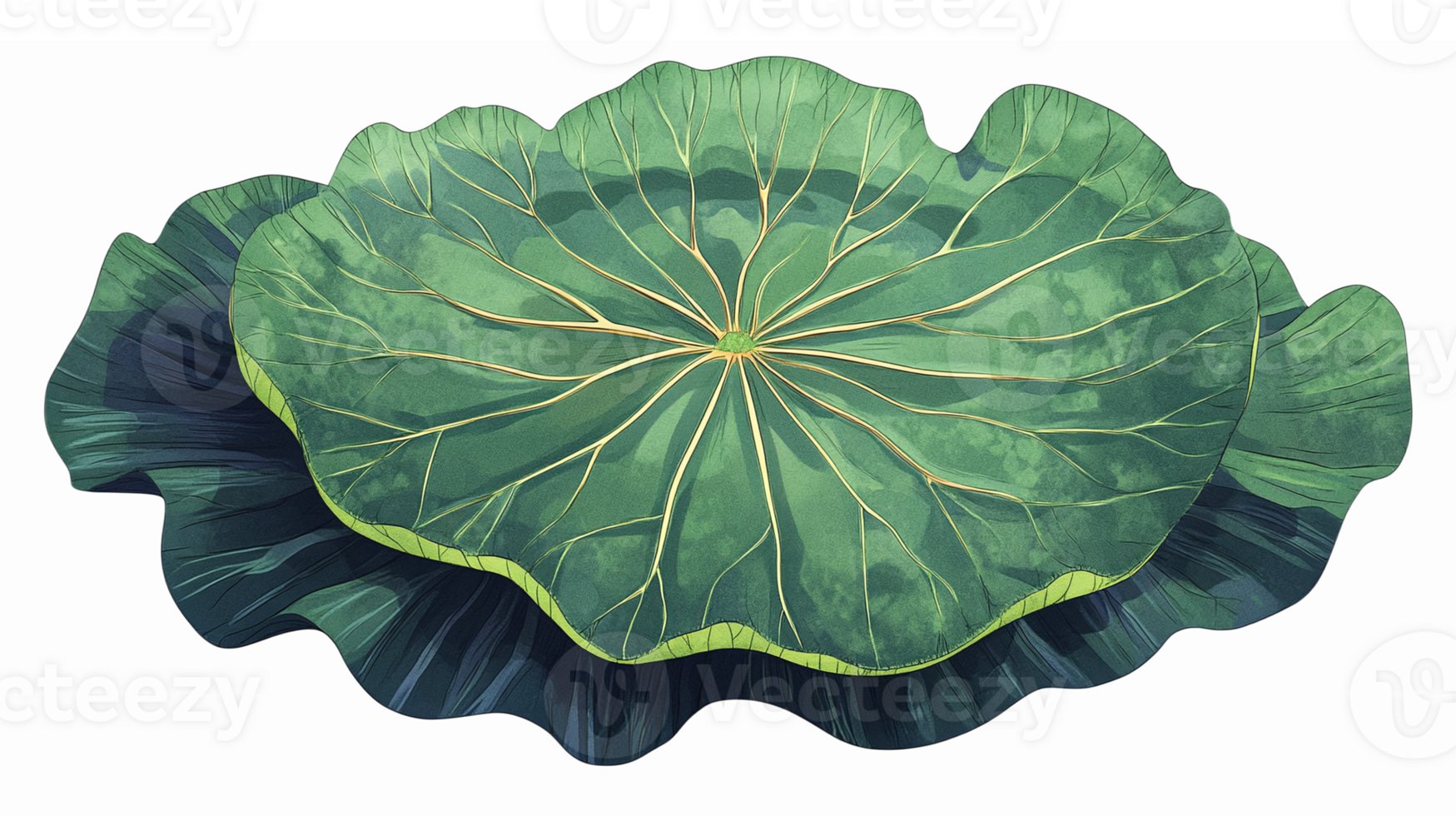 Lush Green Lotus Leaf Realistic Illustration with Transparent Background png
