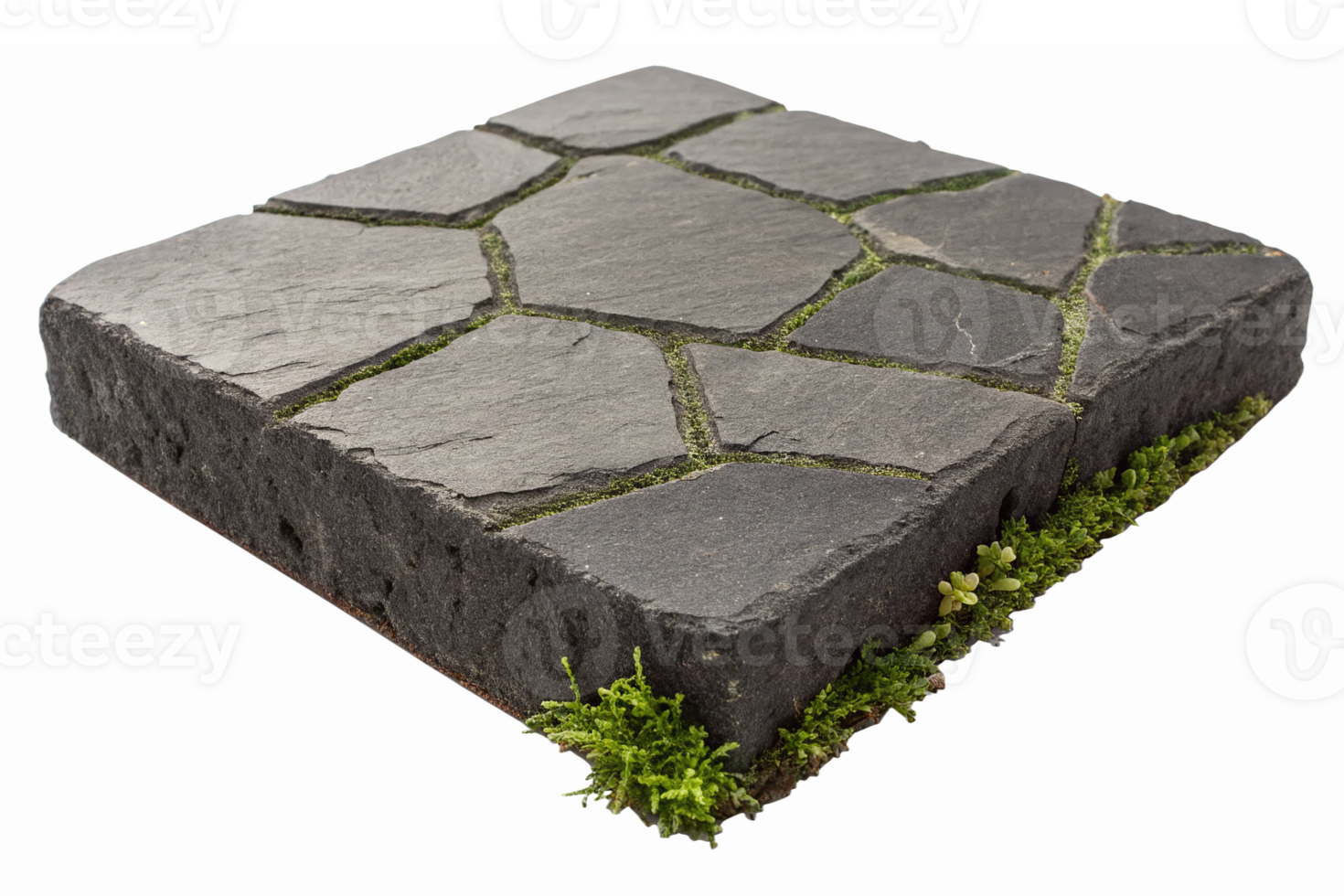 Realistic Stone Paving Tile with Moss and Grass for Landscaping Garden Pathways Outdoor Use png
