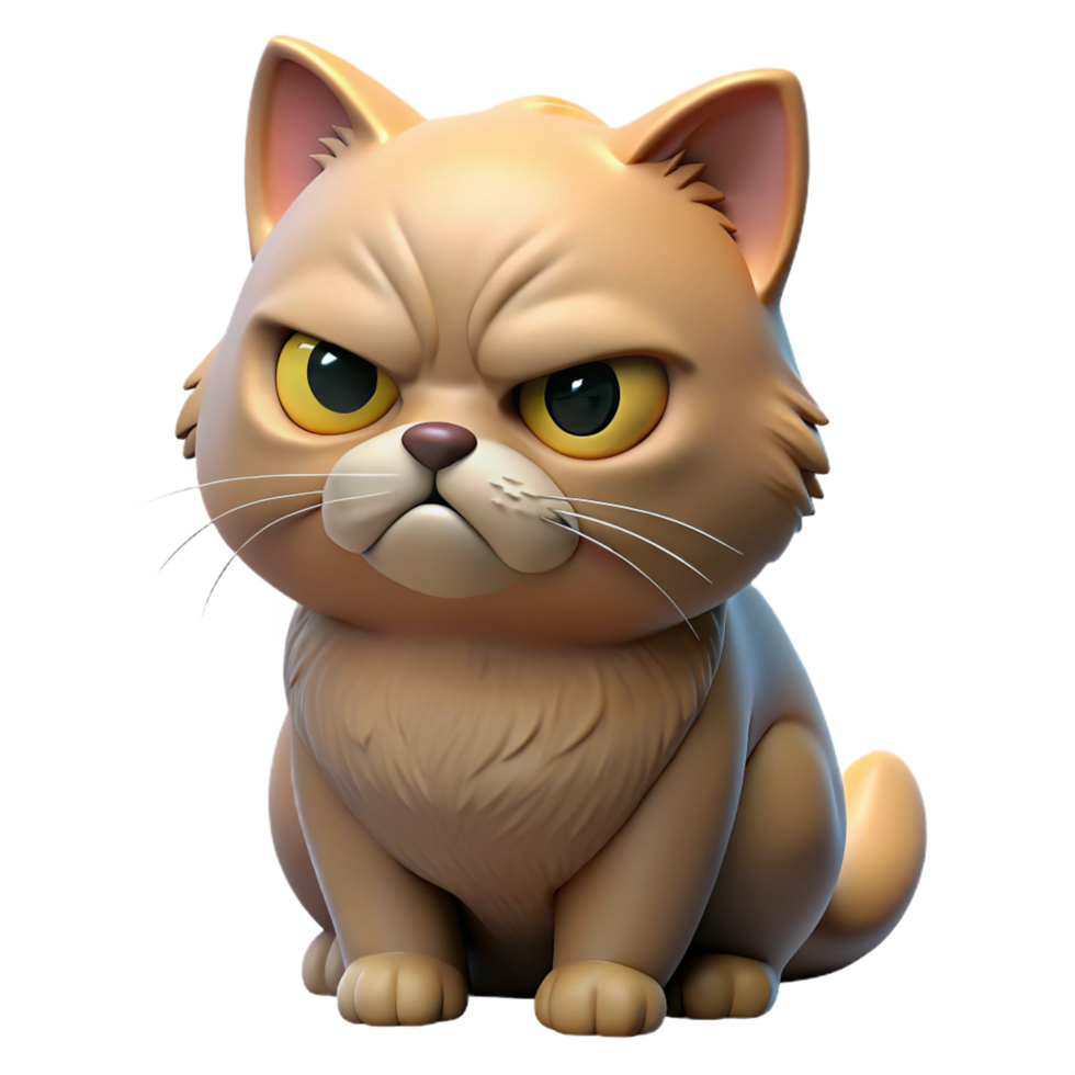 wonderful creative A grumpy persian cat with flattened ears detailed png