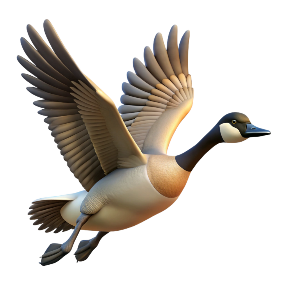 serene contemporary A single Canadian goose in flight high resolution png